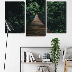Peinture en plusieurs parties Pont Suspendu En Bois Dans La Forêt – Image 9