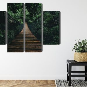 Peinture en plusieurs parties Pont Suspendu En Bois Dans La Forêt – Image 8