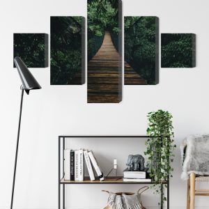 Peinture en plusieurs parties Pont Suspendu En Bois Dans La Forêt – Image 9