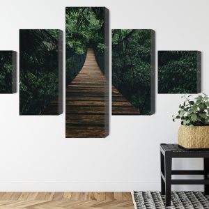 Peinture en plusieurs parties Pont Suspendu En Bois Dans La Forêt – Image 8