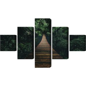 Peinture en plusieurs parties Pont Suspendu En Bois Dans La Forêt – Image 2