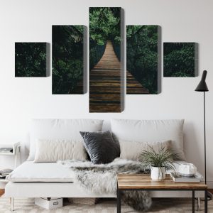 Peinture en plusieurs parties Pont Suspendu En Bois Dans La Forêt – Image 4