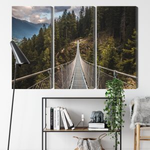 Peinture en plusieurs parties Pont Suspendu Dans Une Forêt De Montagne 3D – Image 9