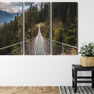 Peinture en plusieurs parties Pont Suspendu Dans Une Forêt De Montagne 3D – Image 8