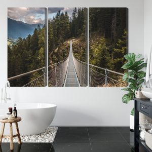 Peinture en plusieurs parties Pont Suspendu Dans Une Forêt De Montagne 3D – Image 5