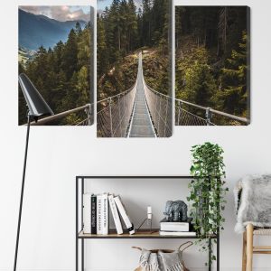 Peinture en plusieurs parties Pont Suspendu Dans Une Forêt De Montagne 3D – Image 9