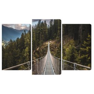 Peinture en plusieurs parties Pont Suspendu Dans Une Forêt De Montagne 3D – Image 2