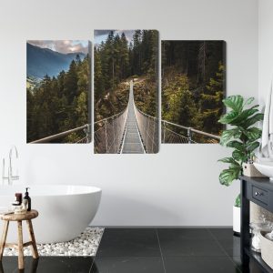 Peinture en plusieurs parties Pont Suspendu Dans Une Forêt De Montagne 3D – Image 5