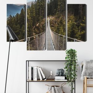 Peinture en plusieurs parties Pont Suspendu Dans Une Forêt De Montagne 3D – Image 9