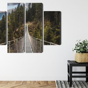 Peinture en plusieurs parties Pont Suspendu Dans Une Forêt De Montagne 3D – Image 8