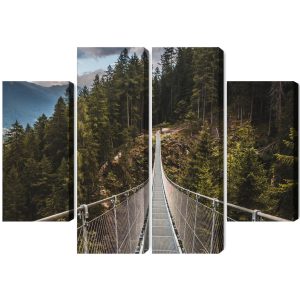 Peinture en plusieurs parties Pont Suspendu Dans Une Forêt De Montagne 3D – Image 2