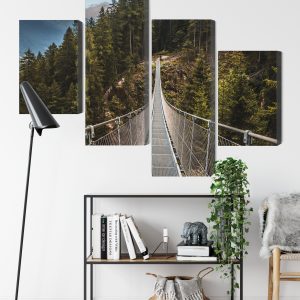 Peinture en plusieurs parties Pont Suspendu Dans Une Forêt De Montagne 3D – Image 9