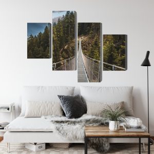 Peinture en plusieurs parties Pont Suspendu Dans Une Forêt De Montagne 3D – Image 4