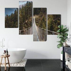 Peinture en plusieurs parties Pont Suspendu Dans Une Forêt De Montagne 3D – Image 5