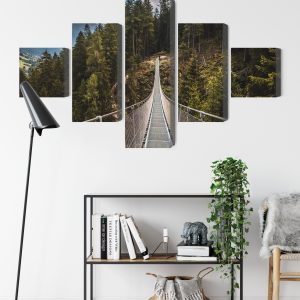Peinture en plusieurs parties Pont Suspendu Dans Une Forêt De Montagne 3D – Image 9