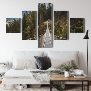 Peinture en plusieurs parties Pont Suspendu Dans Une Forêt De Montagne 3D – Image 4