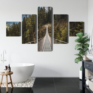 Peinture en plusieurs parties Pont Suspendu Dans Une Forêt De Montagne 3D – Image 5