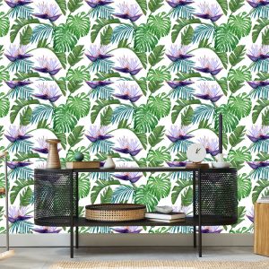 Papier Peint Fleurs Violettes Avec Des Feuilles – Image 5