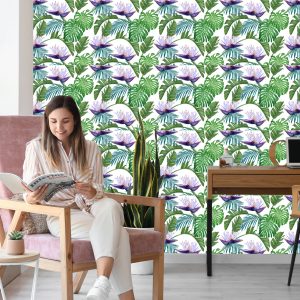 Papier Peint Fleurs Violettes Avec Des Feuilles – Image 7