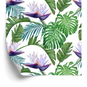 Papier Peint Fleurs Violettes Avec Des Feuilles – Image 2