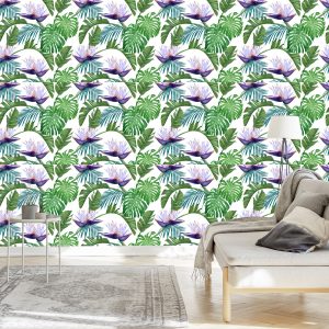 Papier Peint Fleurs Violettes Avec Des Feuilles – Image 3