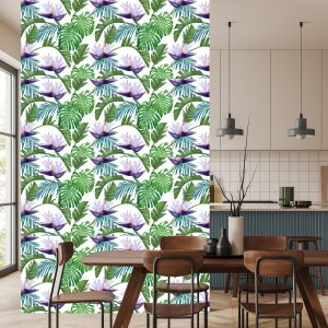 Papier Peint Fleurs Violettes Avec Des Feuilles – Image 4