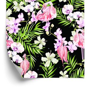 Papier Peint Pour Le Salon Flamants Roses Fleurs Feuilles Verdure – Image 2