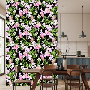 Papier Peint Pour Le Salon Flamants Roses Fleurs Feuilles Verdure – Image 4