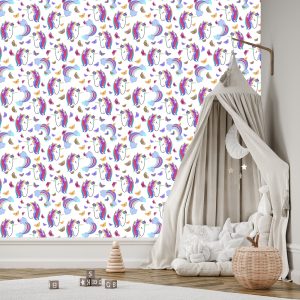 Papier Peint Pour Les Filles Papillons Colorés Licornes – Image 3