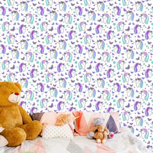 Papier Peint Pour Les Enfants - Licornes Et Papillons Sur Fond D'étoiles – Image 6
