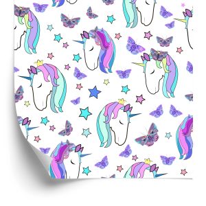 Papier Peint Pour Les Enfants - Licornes Et Papillons Sur Fond D'étoiles – Image 2