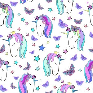 Papier Peint Pour Les Enfants - Licornes Et Papillons Sur Fond D'étoiles – Image 1