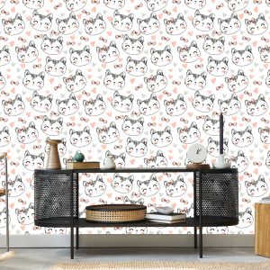 Papier Peint Pour Les Enfants - Chatons, Coeurs Et Nœuds – Image 5
