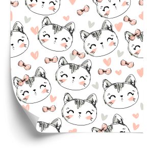 Papier Peint Pour Les Enfants - Chatons, Coeurs Et Nœuds – Image 2