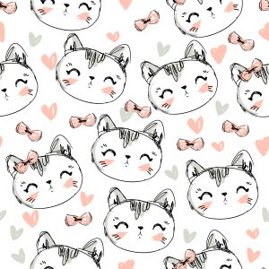 Papier Peint Pour Les Enfants - Chatons, Coeurs Et Nœuds – Image 1