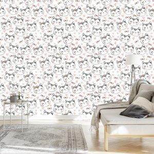 Papier Peint Pour Les Enfants - Chatons, Coeurs Et Nœuds – Image 3