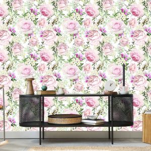 Papier Peint Roses Parmi Les Feuilles Vertes – Image 5