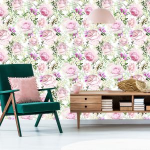 Papier Peint Roses Parmi Les Feuilles Vertes – Image 6
