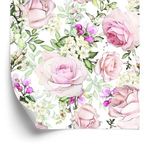 Papier Peint Roses Parmi Les Feuilles Vertes – Image 2