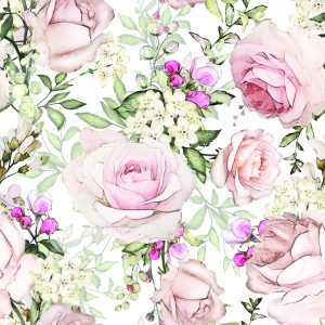 Papier Peint Roses Parmi Les Feuilles Vertes – Image 1