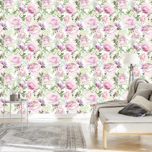 Papier Peint Roses Parmi Les Feuilles Vertes – Image 3