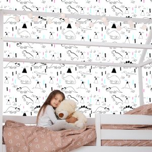 Papier Peint Pour Les Enfants Dinosaures Nuages ​​Arbres – Image 7