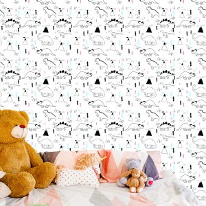 Papier Peint Pour Les Enfants Dinosaures Nuages ​​Arbres – Image 6