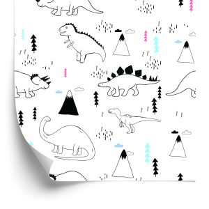 Papier Peint Pour Les Enfants Dinosaures Nuages ​​Arbres – Image 2