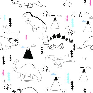 Papier Peint Pour Les Enfants Dinosaures Nuages ​​Arbres – Image 1
