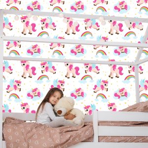 Papier Peint Pour Les Enfants - Licornes Sur Fond D'étoiles Et Arc-En-Ciel – Image 7