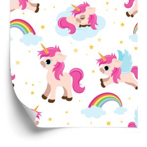 Papier Peint Pour Les Enfants - Licornes Sur Fond D'étoiles Et Arc-En-Ciel – Image 2
