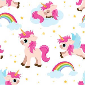 Papier Peint Pour Les Enfants - Licornes Sur Fond D'étoiles Et Arc-En-Ciel – Image 1
