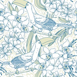 Papier Peint Toucans Et Fleurs – Image 1
