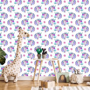 Papier Peint Pour Les Enfants - Licornes Endormies Sur Fond De Fleurs – Image 5